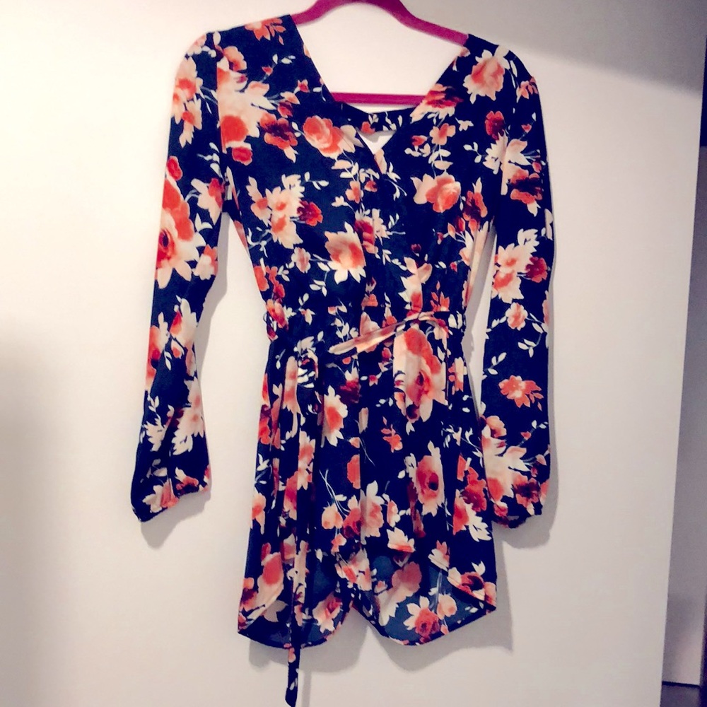Navy Floral Romper, light weight